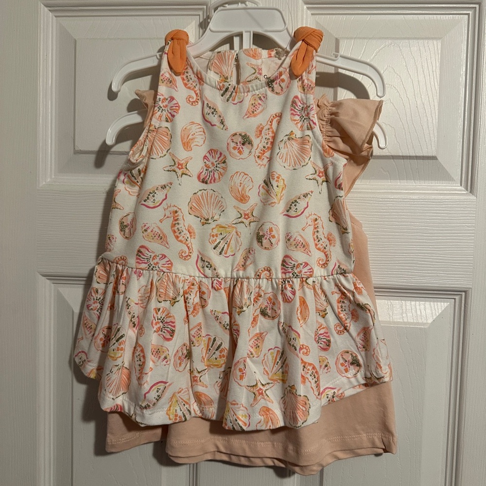Seashell Print Kids Top with Orange Accents